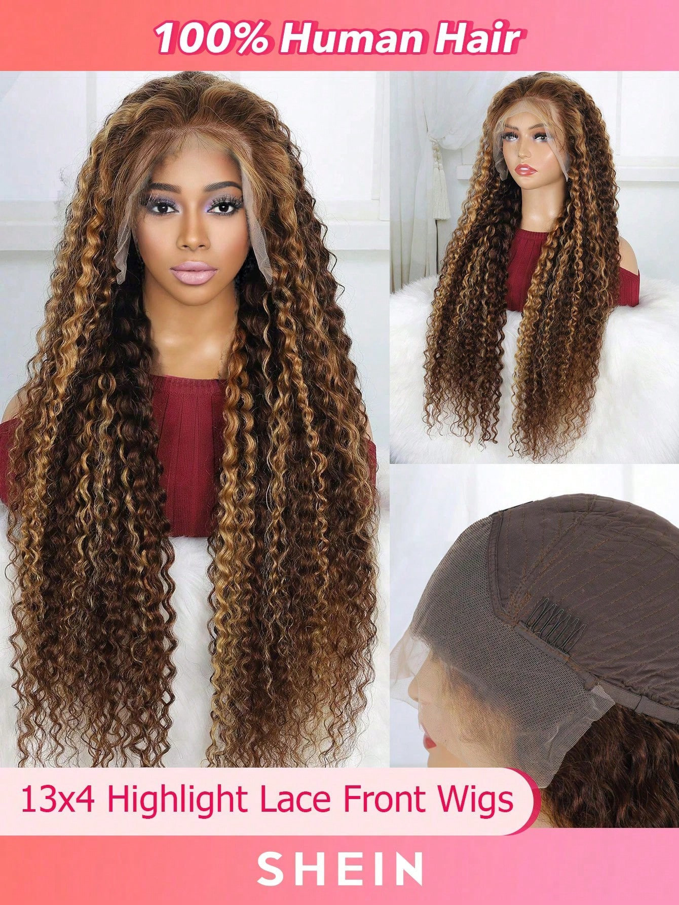 Highlight Water Curly Wave 13 X 4 Lace Front Wig Piano Color Pre Plucked Hairline High Density Na... | SHEIN