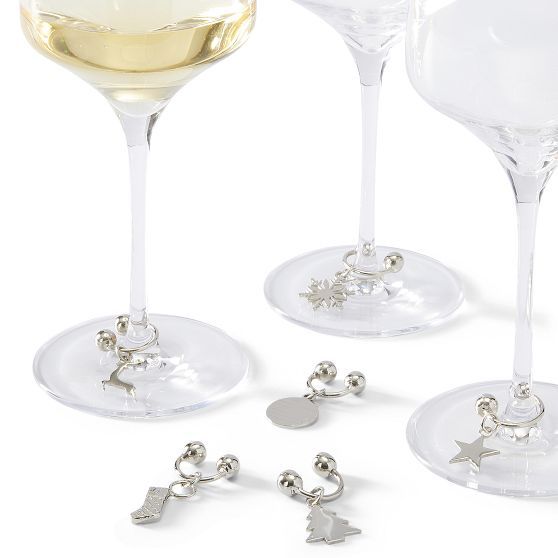 Silver Holiday Wine Charms, Set of 6 | Mark and Graham