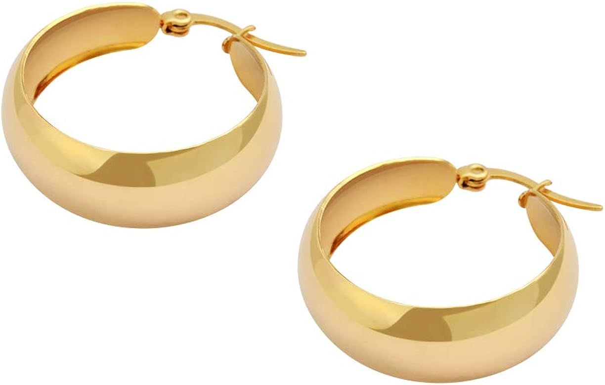 Edforce Stainless Steel 18K Gold Plated Lead-free Hypoallergenic Wide Large Rounded Hoop Earrings wi | Amazon (US)