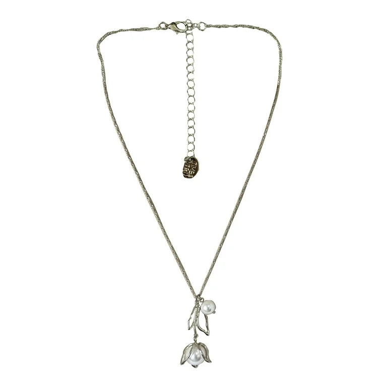 Time and Tru Silver Plated Tulip and Pearl Drop Necklace for Female Adults and Teens | Walmart (US)
