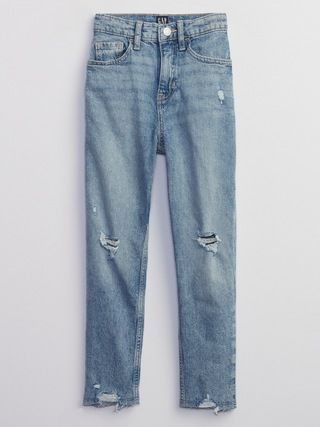 Kids High Rise Destructed Mom Jeans with Washwell | Gap Factory