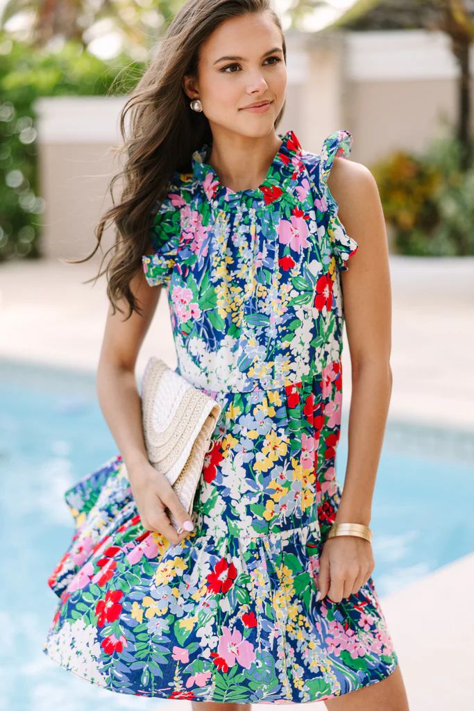 What Dreams Are Made Of Navy Blue Floral Ruffled Dress | The Mint Julep Boutique