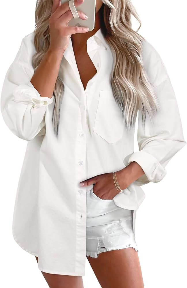 Astylish Women Denim Shirts Button Down Blouse V Neck Casual Tops | Amazon (US)