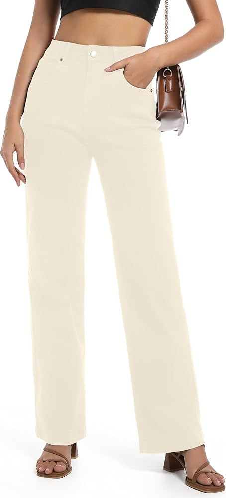 Women's Jeans High Waisted Straight Leg Stretchy Jeans Trendy Wide Leg Tummy Control Loose Casual... | Amazon (US)