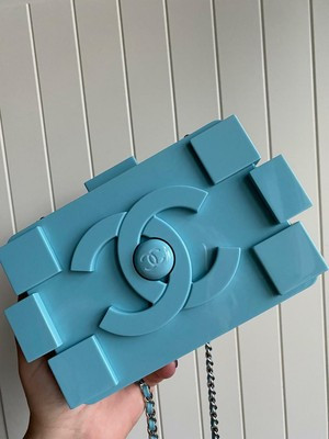 Chanel Lego Blue Leather Plexiglass clutch bag Rare | eBay US