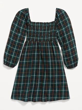 Long-Sleeve Smocked Plaid Fit &#x26; Flare Dress for Girls | Old Navy (US)