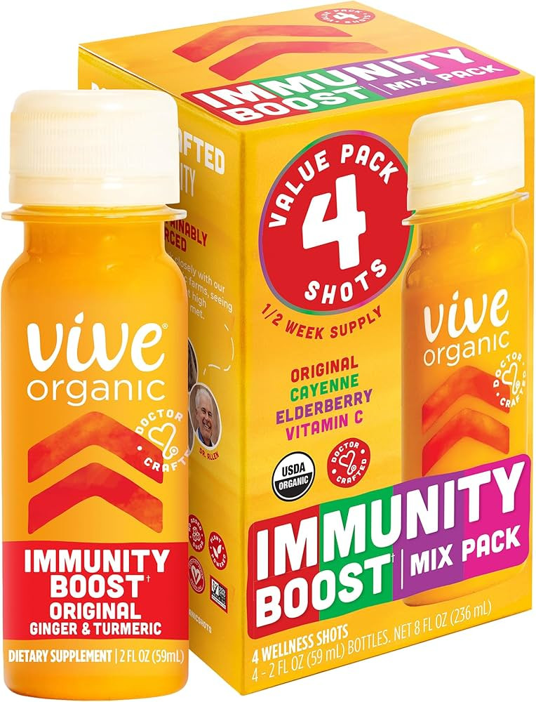 Vive Organic Immunity Boost Shots -Variety 4 Pack (2oz, 4 Count) | Amazon (US)