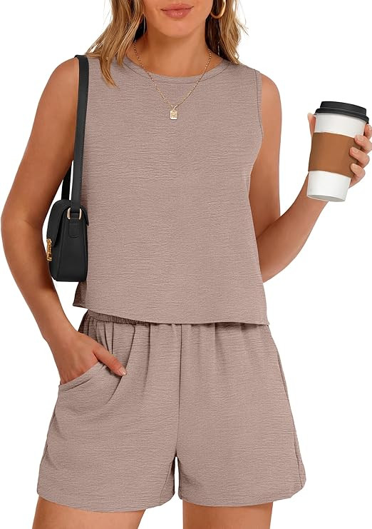 ANRABESS Two Piece Sets for Women Summer Casual Sleeveless Tank Top Matching Shorts Lounge Sets P... | Amazon (US)