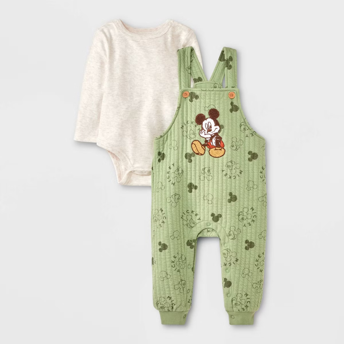 Baby Boys' 2pc Disney Mickey Mouse Long Sleeve Bodysuit & Overalls Set - Green | Target