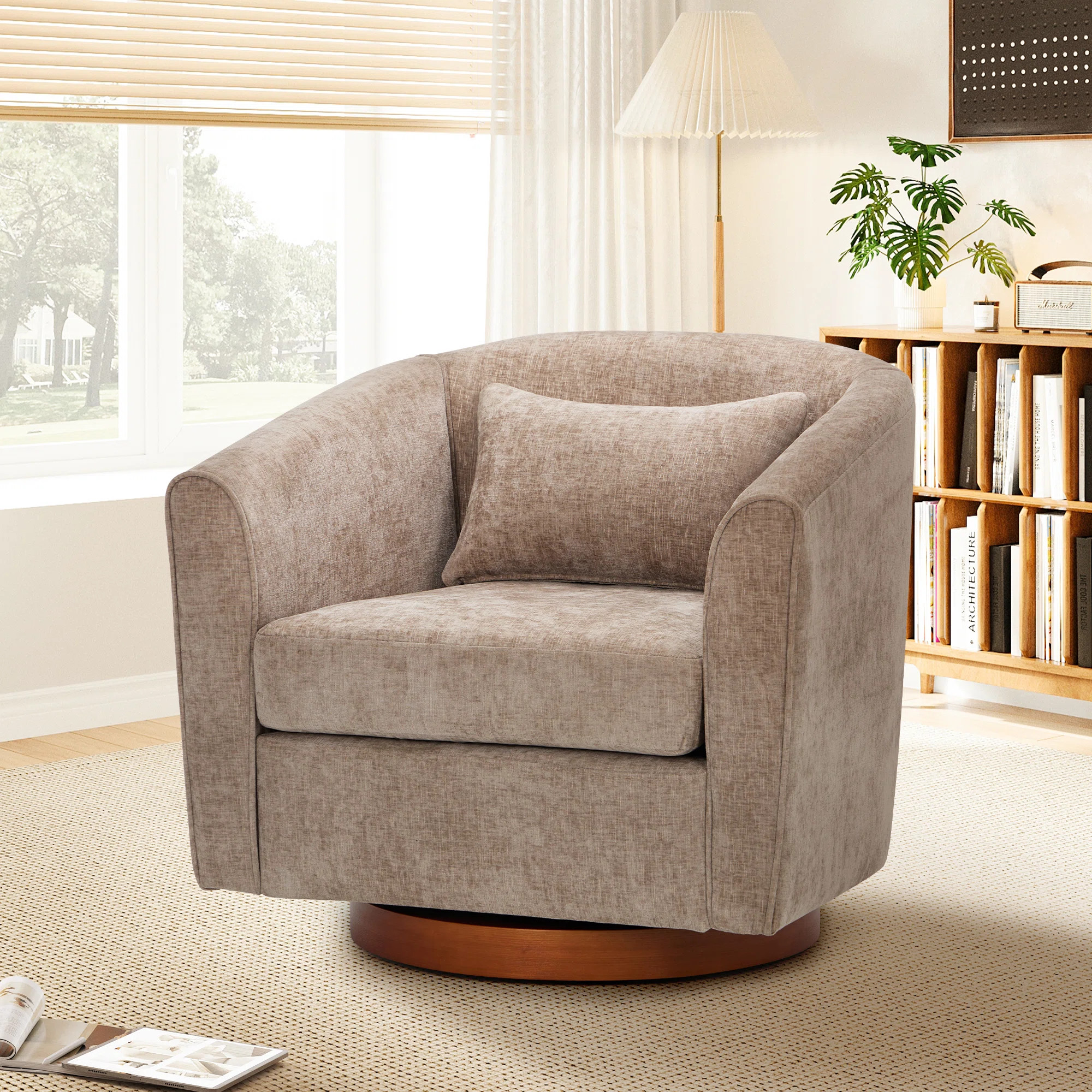 Latitude Run® Barrel Swivel Chair with Solid Wood Base and Throw Pillow & Reviews | Wayfair | Wayfair North America