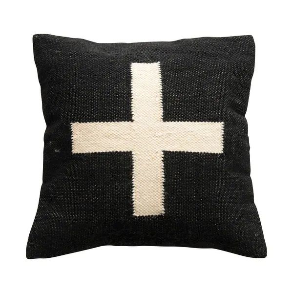 Wool Blend Pillow with Swiss Cross, Black & Cream Color - On Sale - Overstock - 33743801 | Bed Bath & Beyond