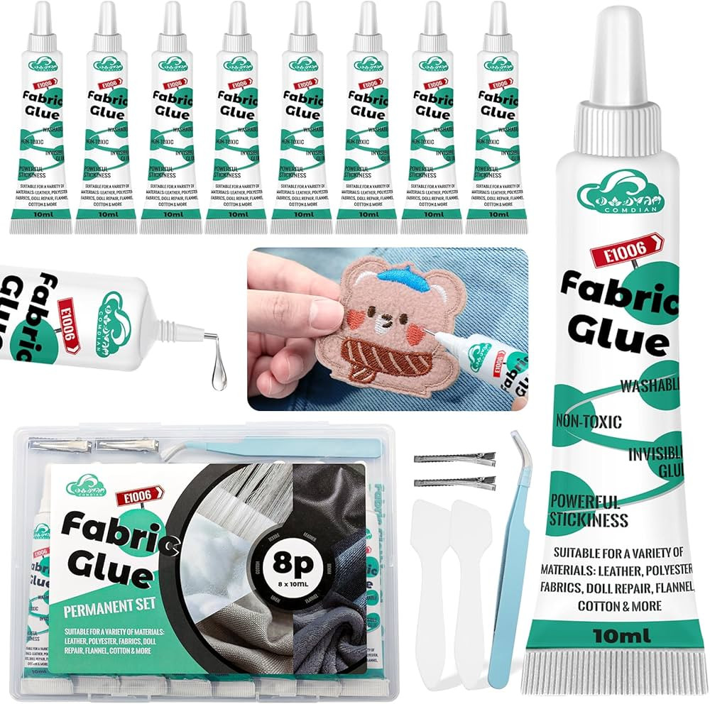 8 Pcs Fabric Glue Permanent, 10 ML Washable Clear Clothing Glue, Super Fabric Adhesive for Clothe... | Amazon (US)