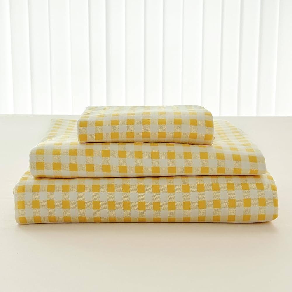 NSNLGSGC Yellow Gingham Full Sheet Set, Soft Brushed Microfiber Plaid Full Bed Sheets, 4-Pieces G... | Amazon (US)