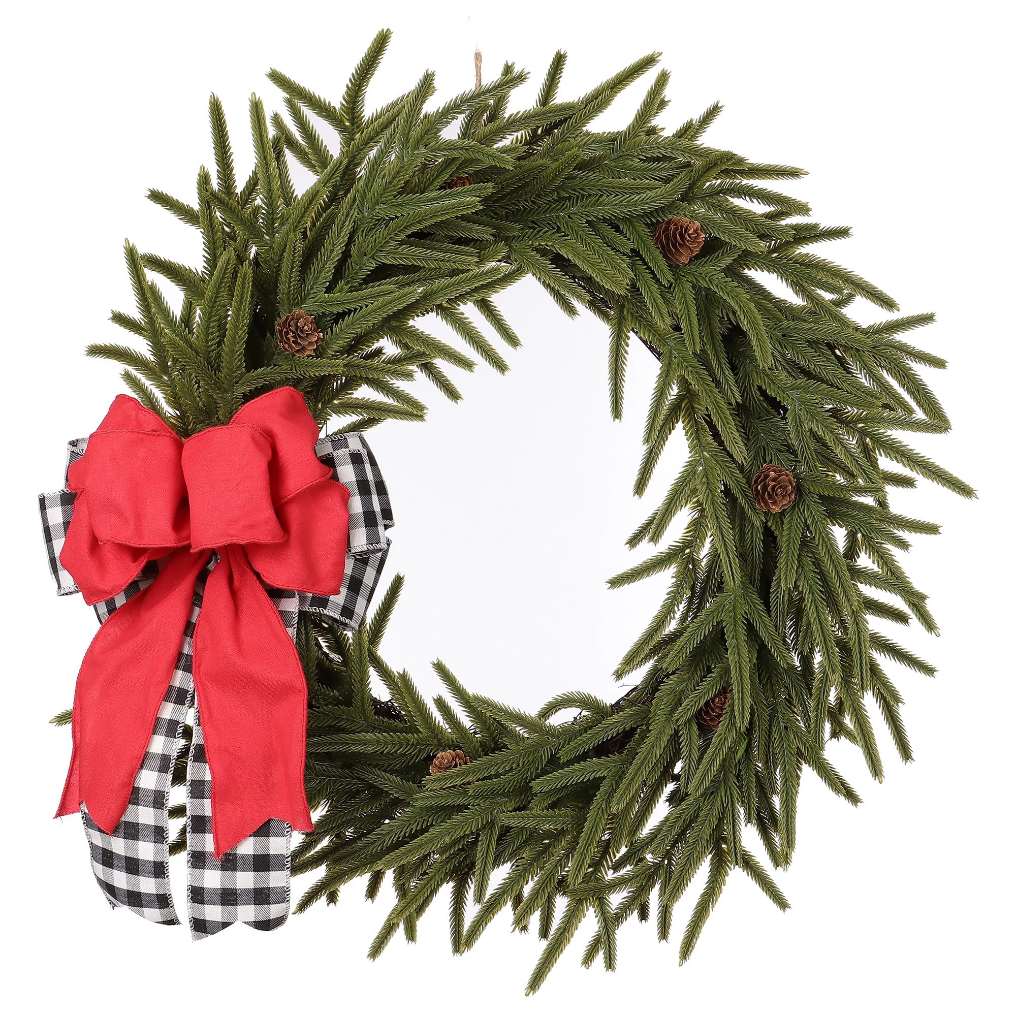 Holiday Time Christmas Season 24-Inch Evergreen Wreath with Red Ribbon, Green | Walmart (US)