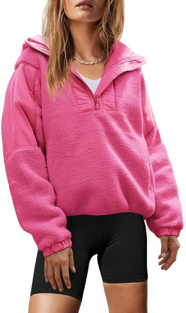 Yanekop Womens Fuzzy Fleece Hoodie Sherpa Sweatshirt Quarter Zip Pullover Long Sleeve Outerwear w... | Amazon (US)