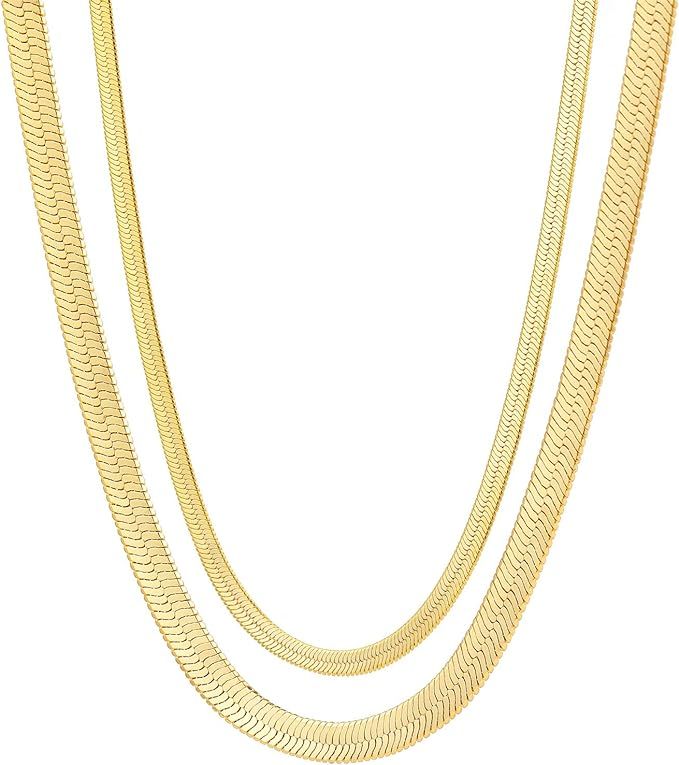 Fiusem Gold Choker Necklace for Women, 14K Gold Plated Herringbone Chain Necklace for Women, Gold... | Amazon (US)