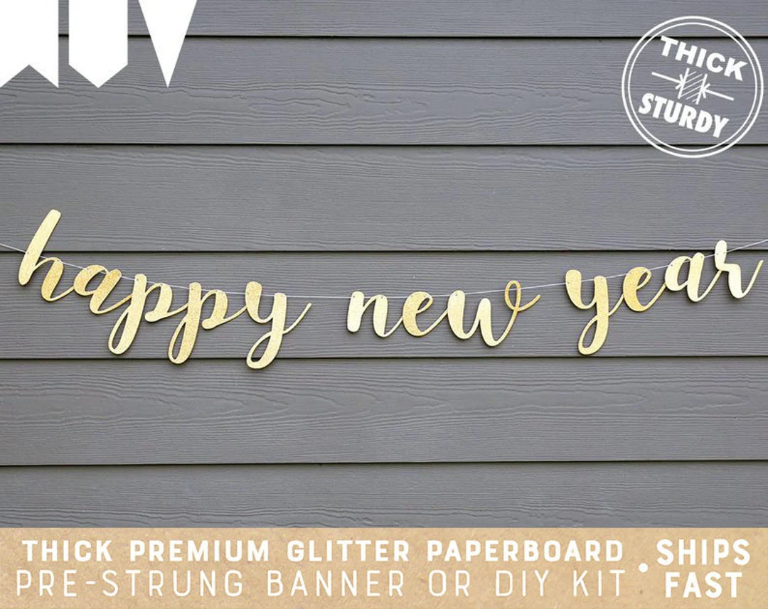happy new year banner, glitter party decorations, mantle decor, cursive banner | Etsy (US)