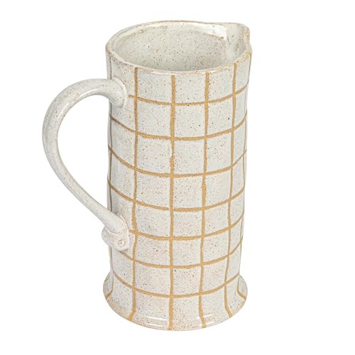 8.5 Inches 46-Ounce Stoneware Pitcher with Wax Relief Grid Pattern in Reactive Glaze, Cream and Brown | Amazon (US)