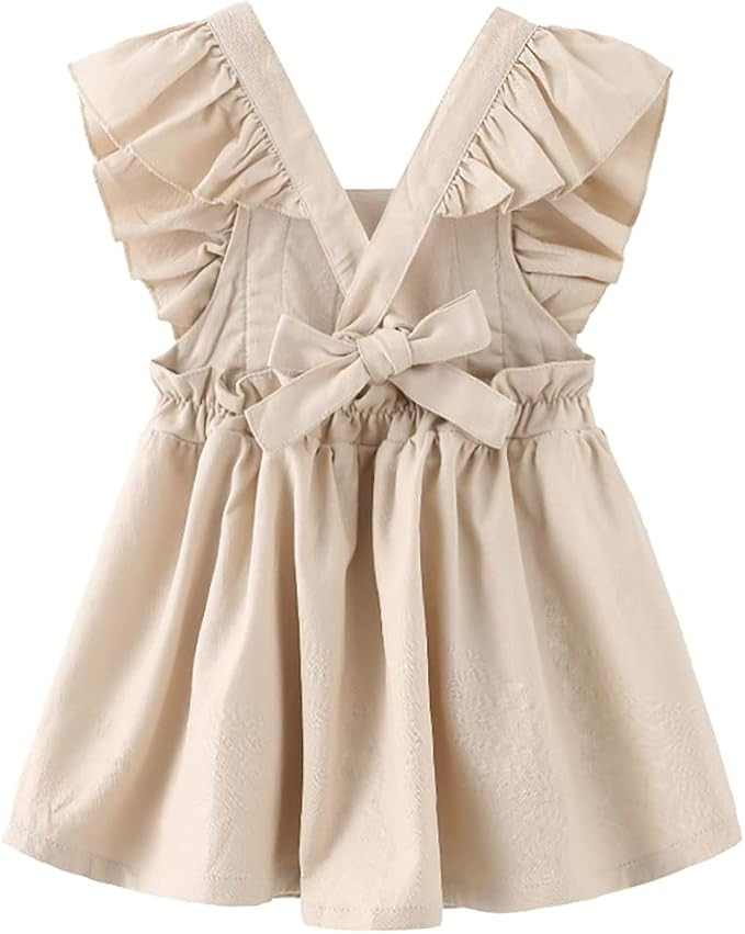 TIBE PINCESS Girls Beach Dress Vintage Linen Summer Ruffles Lace Backless Kids Boho Style Sundres... | Amazon (US)