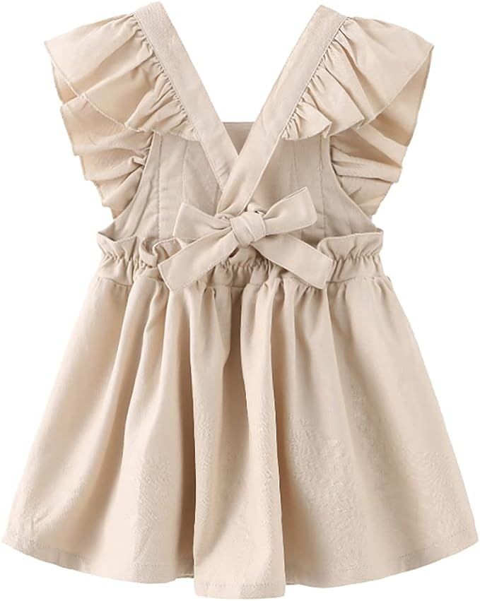 TIBE PINCESS Girls Beach Dress Vintage Linen Summer Ruffles Lace Backless Kids Boho Style Sundres... | Amazon (US)