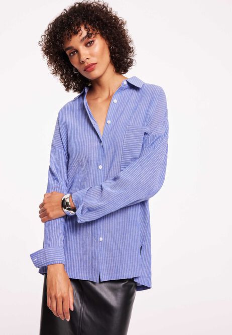 Womens Blue & White Stripe Long Sleeve Shirt | Peacocks