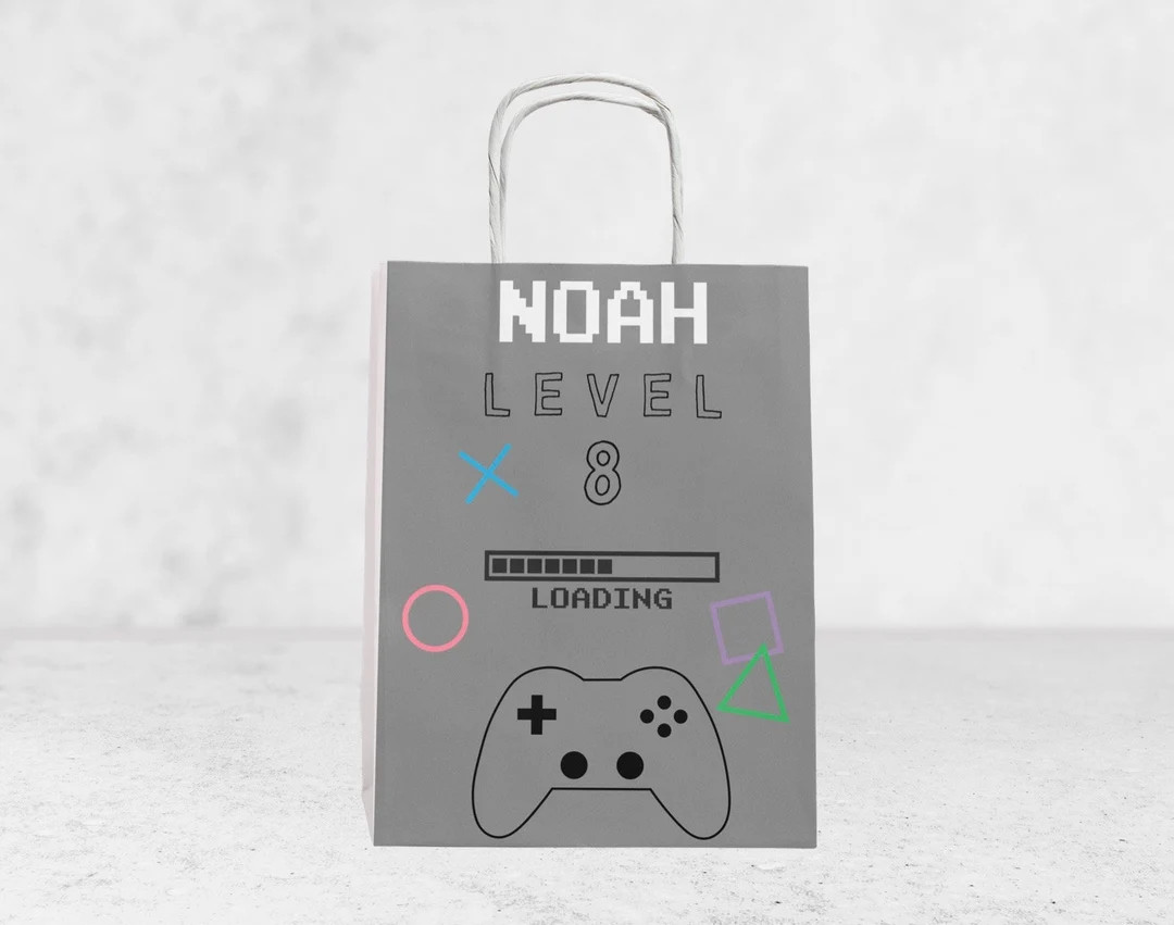 A: Geschenktüte Gaming Party / jungs grau spiele level up feiern personalisierte verpackungen Ge... | Etsy (DACH)