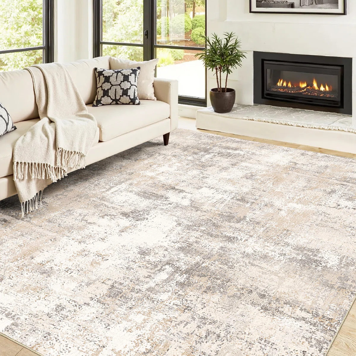 Elroy Modern Abstract Machine Washable Area Rug with Non-Slip Rubber Backing | Wayfair North America