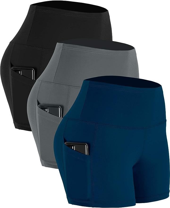 CADMUS Women's Gym Athletic Shorts High Waist Spandex Yoga Shorts with Deep Pockets 3 Pack | Amazon (US)