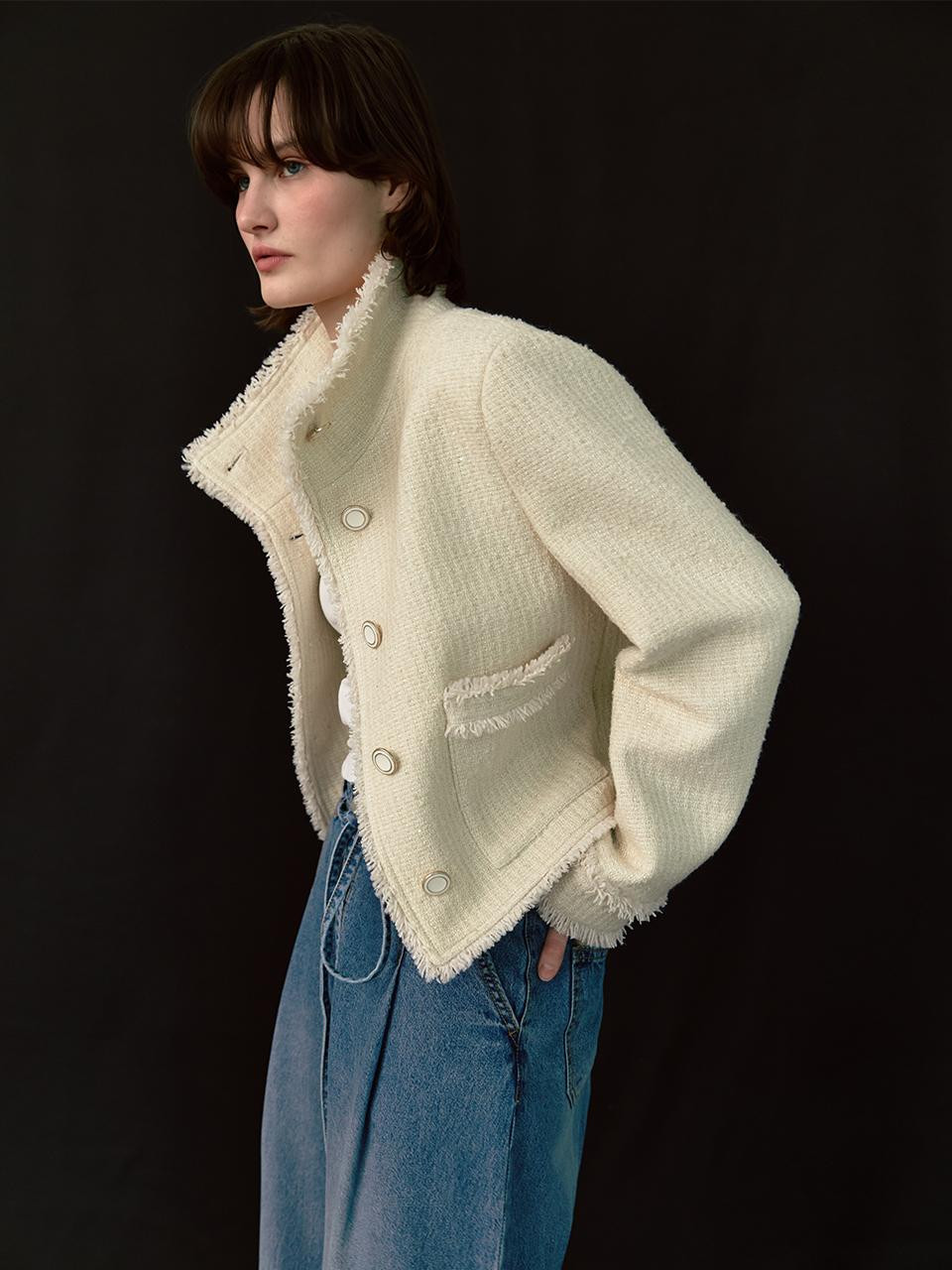 Fringe High Neck Tweed Jacket [2COLORS] | W Concept (US)