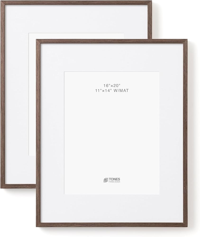 TONES FRAME DESIGN 16x20 Frames with Mat 11x14, Set of 2 Large Picture Frames Oak Solid Wood Venn... | Amazon (US)