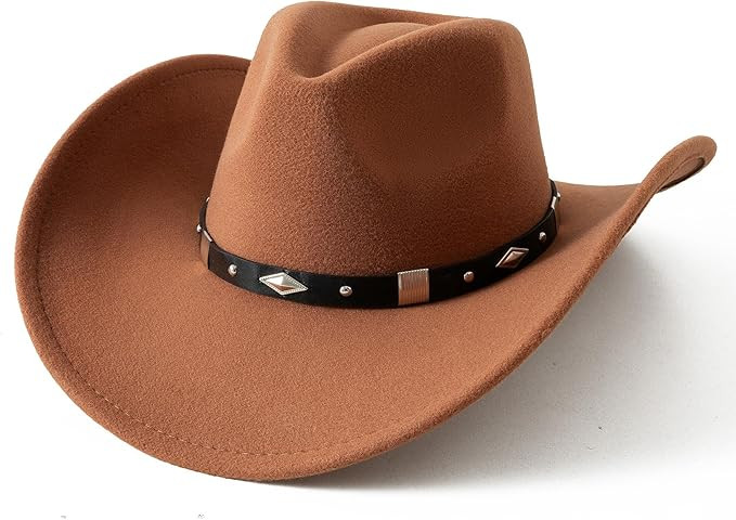 Lanzom Women Men Classic Felt Wide Brim Western Cowboy Cowgirl Hat with Belt Buckle | Amazon (US)