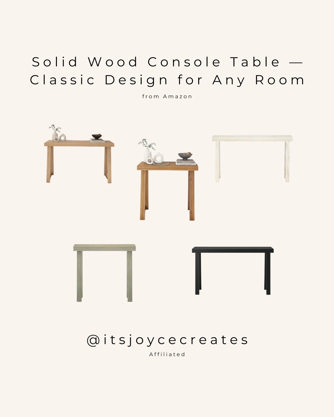 Upgrade your space with this timeless wood console table. Crafted from knot-free solid pine with a clean, non-toxic finish, it’s built to last while complementing a healthy living space. Its elegant lines and neutral tones fit effortlessly in any living room, entryway, bedroom, or dining area. Easy to assemble and ships in one box—style and convenience in one piece.

#ConsoleTable #SolidWoodFurniture #HomeDecor #EntrywayDecor #LivingRoomStyle #SofaTable #TimelessDesign #WoodFurniture #HomeOrganization #InteriorDecor #ltkblackfriday

#LTKCyberWeek #LTKHome #LTKSaleAlert