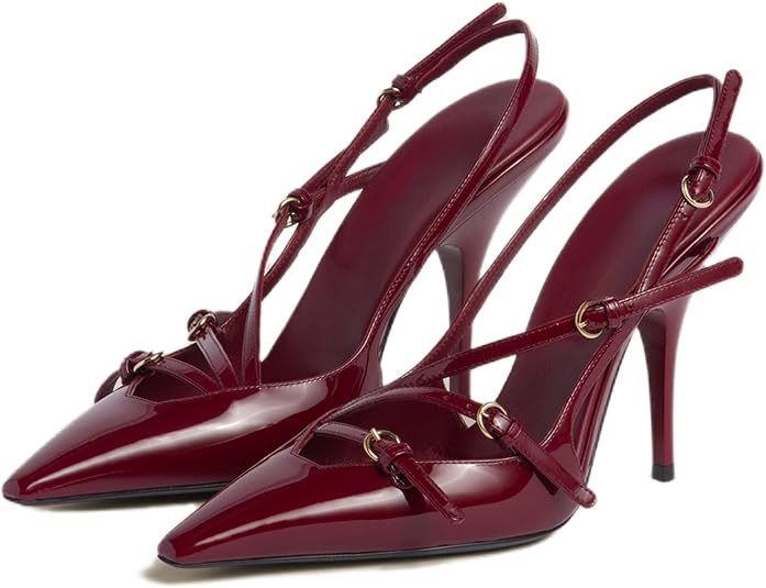 CORNMOOD Slingback Kitten Heels for Women Stiletto Heels Pointed Toe with Buckle Strap Heeled San... | Amazon (US)