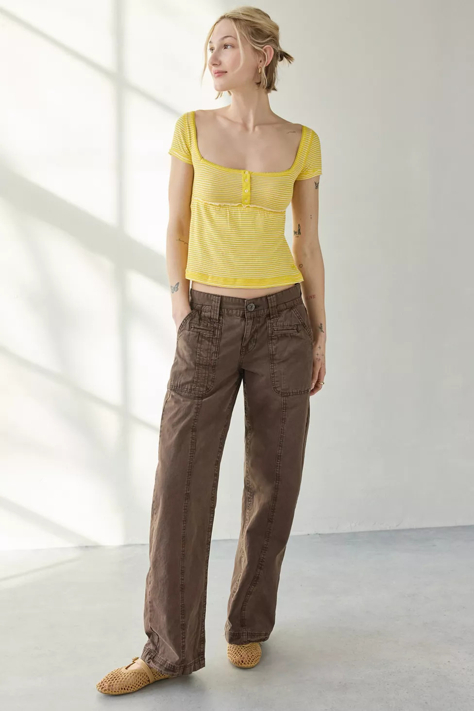 BDG Brittney Square Neck Henley Babydoll Tee | Urban Outfitters (US and RoW)