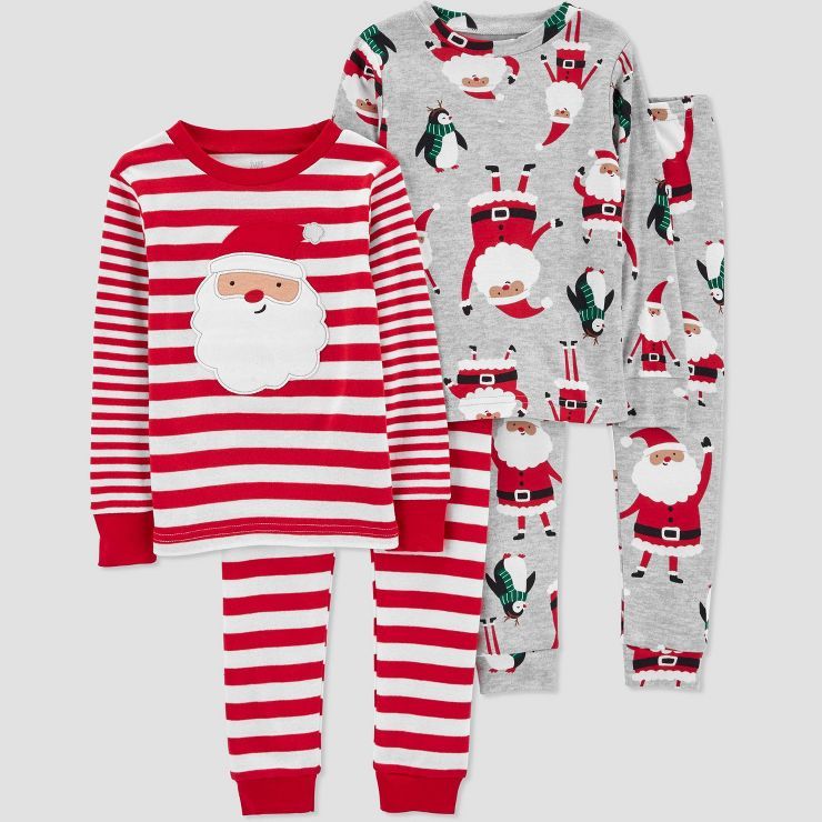 Carter's Just One You® Toddler Boys' 4pc Striped Santa Pajama Set - Gray | Target