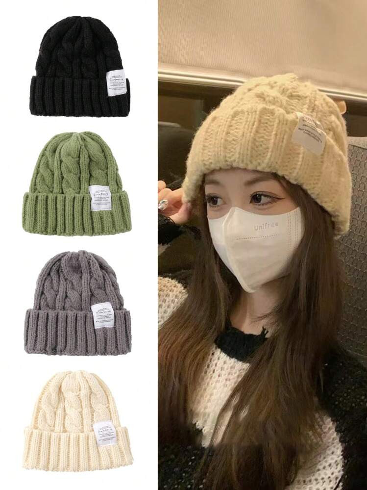 1pc Women's Elegant Retro Bohemian Style Solid Color Applique Acrylic Knitted Hat, Four Seasons W... | SHEIN