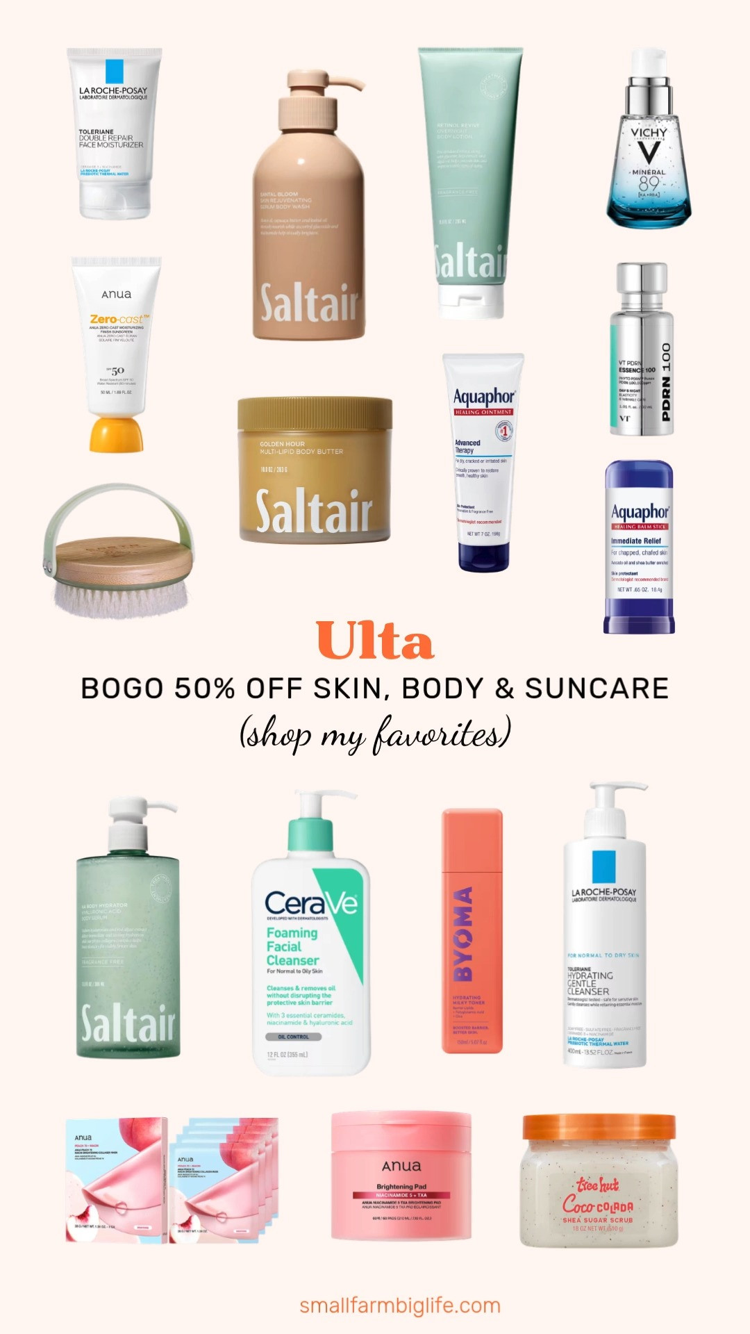 Ulta has BOGO 50% off skin, body and sun care right now and this is such a good time to stock up on some of my favorites. I have been loving the Saltair body butter, body wash, and HA body serum for soft and hydrated summer skin, and the La Roche-Posay double repair moisturizer and hydrating cleanser are two of my everyday face care staples that I always have on hand. The ANUA azelaic acid serum and niacinamide brightening pads are great for anyone dealing with redness or uneven skin tone, and the ANUA sunscreen is a beautiful lightweight finish that does not feel heavy. The Tree Hut sugar scrub and dry body brush are perfect for a little summer self care moment and the Aquaphor healing ointment is one of those things everyone should always have in their medicine cabinet. Tap to shop and take advantage of the BOGO deal before it ends! 

 #LTKselfcare #LTKOver40 #LTKSaleAlert