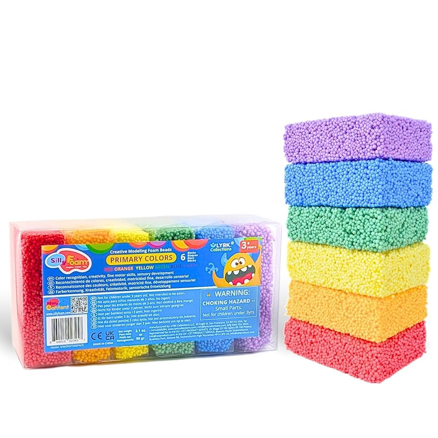 Silly Foam, Creative Modeling Foam Beads, 1-Pack of 6 Primary Color Blocks, Easy Clean Up, Perfec... | Amazon (US)