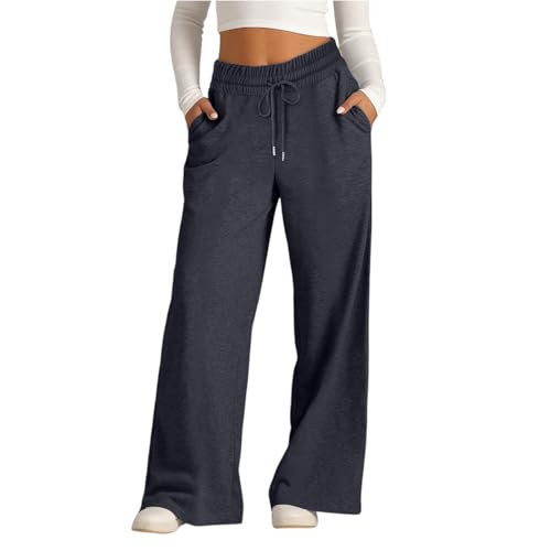 Baggy Wide Leg Sweatpants for Women Elastic High Waisted Sweat Pants Workout Athletic Joggers with Pockets Preppy Oversized Straight Leg Sweatpants for Women Loose Fit Low Rise Sweatpant Lounge Pants | Amazon (US)