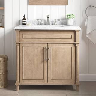 Home Decorators Collection Aberdeen 36 in. Single Sink Freestanding Antique Oak Bath Vanity with ... | The Home Depot
