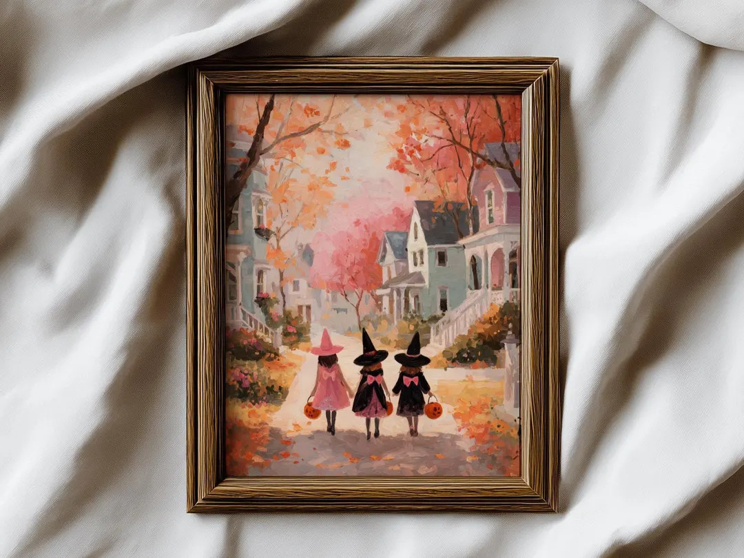Three Witches Halloween Art Print | Trick or Treat Wall Decor | Spooky Cute Kids Painting | Vinta... | Etsy (US)