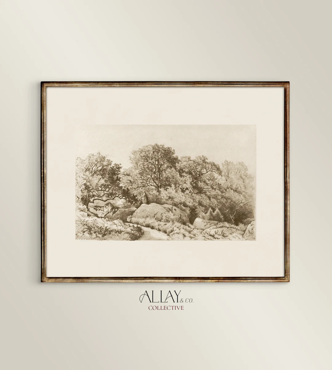Monochrome Digital Vintage Landscape Trees Landscape Painting Forest Vintage Landscape Print Farm... | Etsy (US)