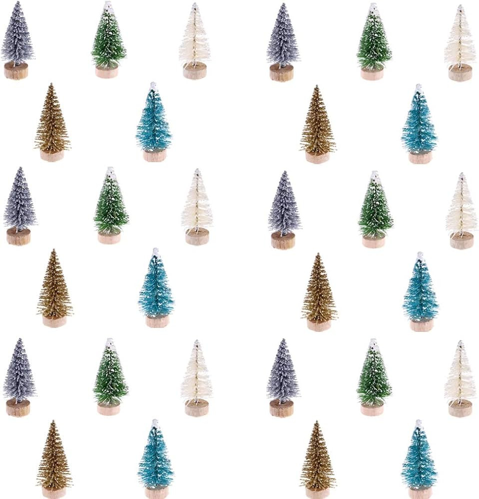 Amazon.com: Haiabei 60 Pcs Mini Christmas Tree Bottle Brush Trees Plastic Sisal Trees with Wood B... | Amazon (US)