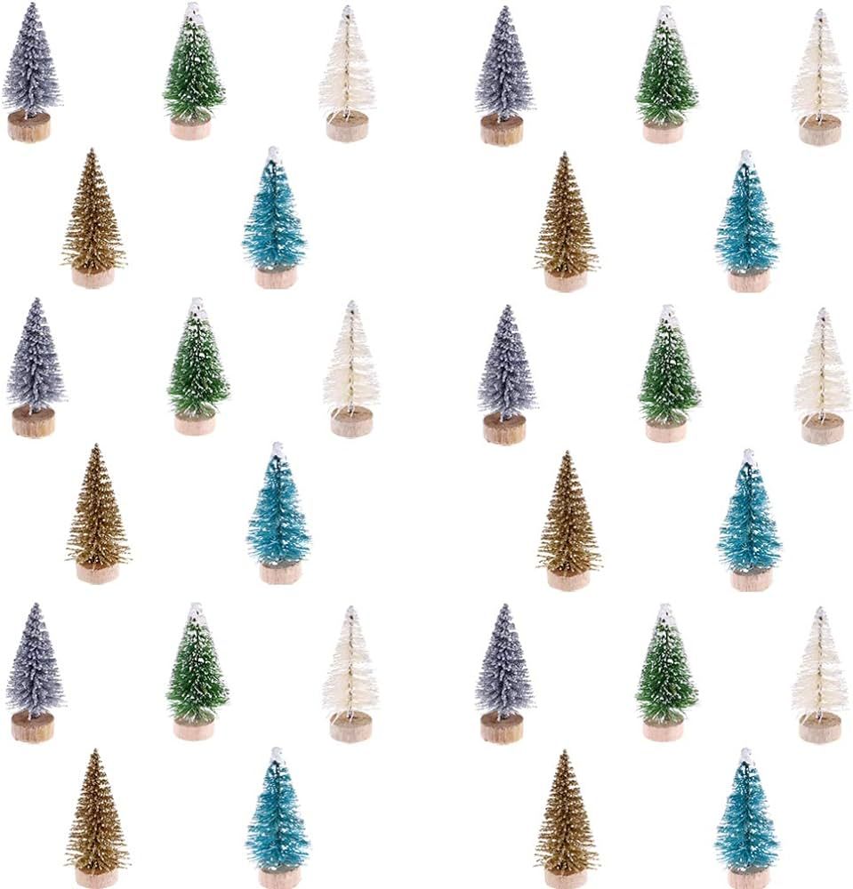 Amazon.com: Haiabei 60 Pcs Mini Christmas Tree Bottle Brush Trees Plastic Sisal Trees with Wood B... | Amazon (US)