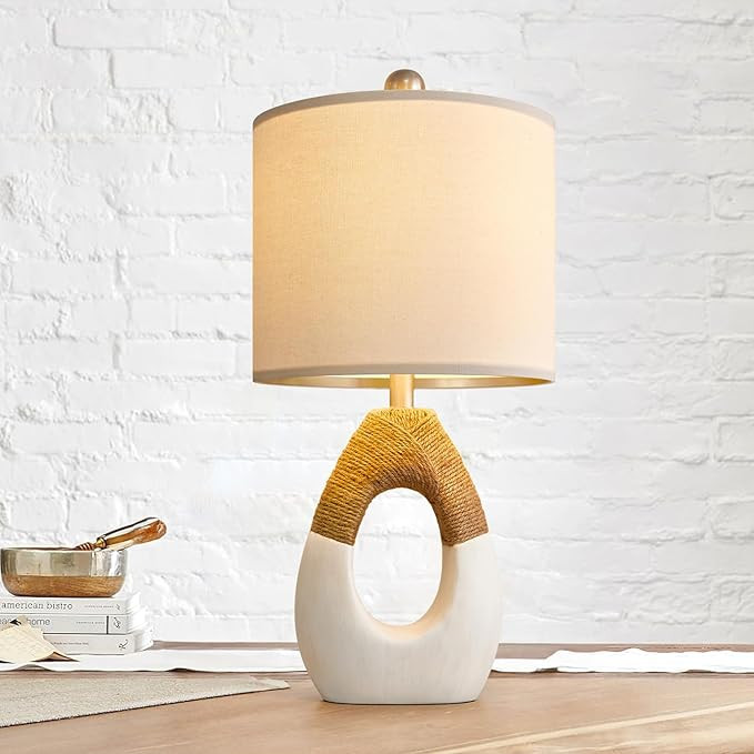 OYEARS 19” Boho Table Lamps Bedroom Living Room Small Farmhouse Rattan Lamp Rustic Egg Design R... | Amazon (US)