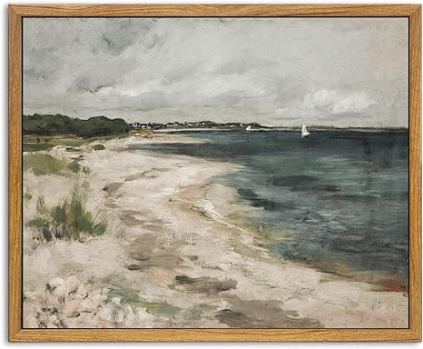 KBKBART Vintage Wall Art, Retro Coastal Seaside Beach House Framed Canvas Art Prints Painting Far... | Amazon (US)