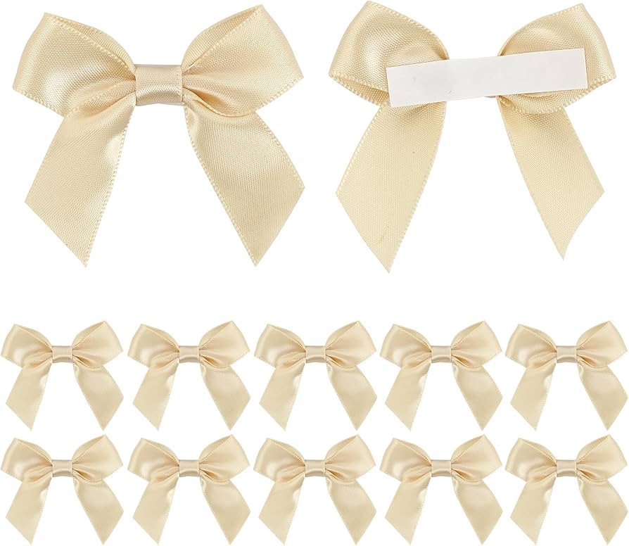 AIMUDI Champagne Satin Ribbon Bows 2" Self Adhesive Satin Bows for Gift Wrapping Premade Ribbon B... | Amazon (US)