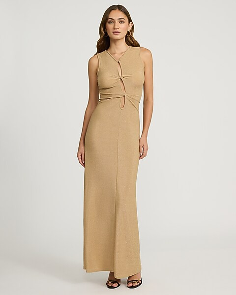 Metallic Sleeveless Twist Cutout Maxi Dress | Express