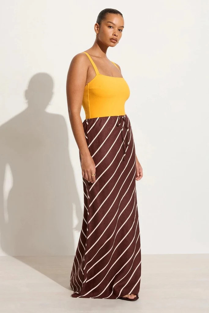 Cataline Skirt San Vito Stripe Truffle | Faithfull (AU)