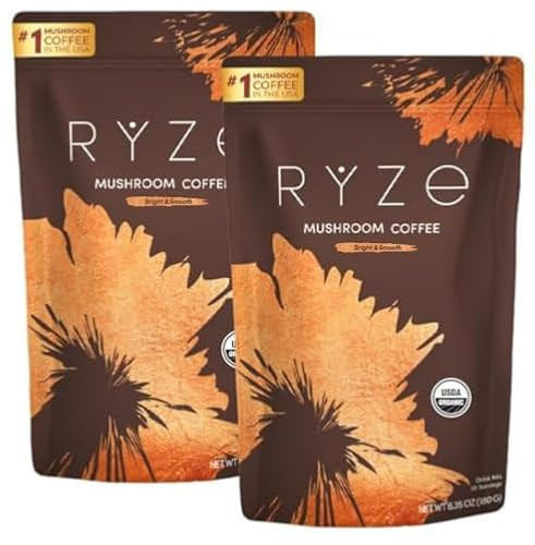 RYZE SUPERFOODS Mushroom Medium Roast Coffee Starter Kit, USDA Organic Instant Coffee with 6 Adaptogenic Mushrooms and for Energy, Focus, Digestion, Immunity with Lions Mane & Turkey Tail 60 Serving | Amazon (US)